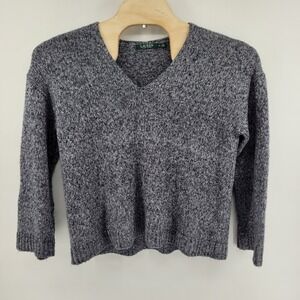 Lauren Ralph Lauren V Neck Sweater‎ Womens XL Cotton Blend Speckled Gray